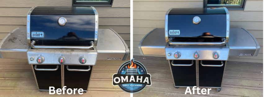 Before and after of grill #3 cleaned by Omaha Grill Cleaning