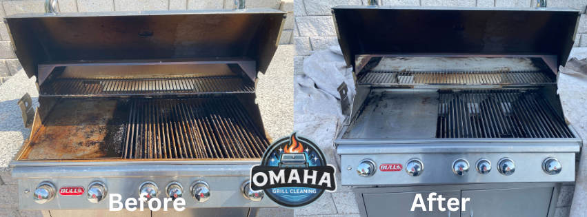 Before and after of grill #4 cleaned by Omaha Grill Cleaning